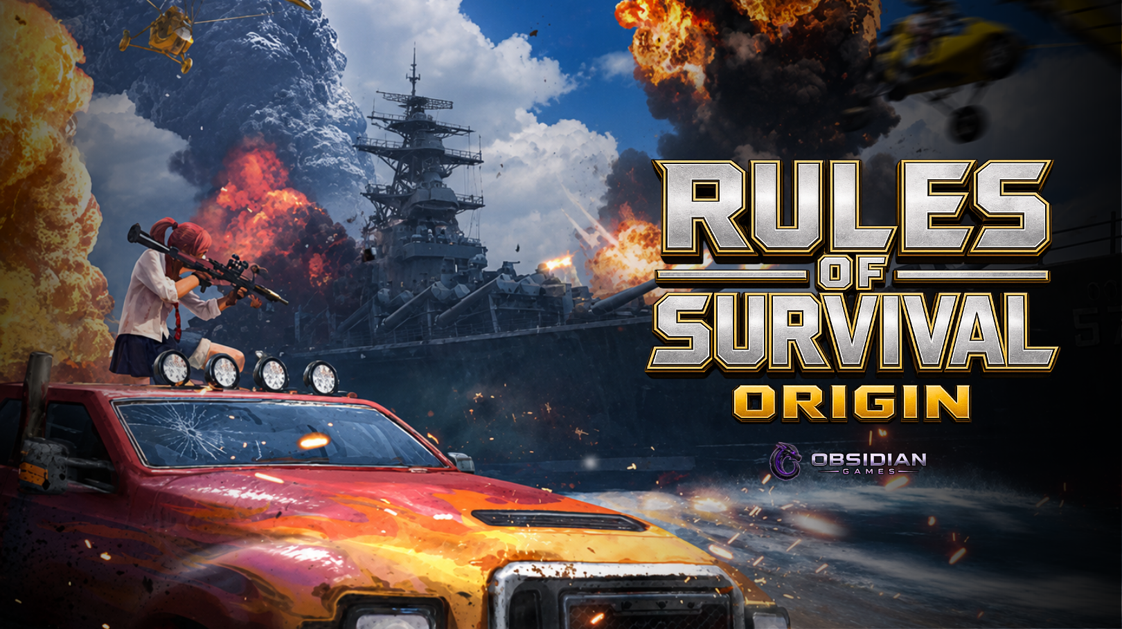 ROS: Origin — rooftop fight beside a burning warship